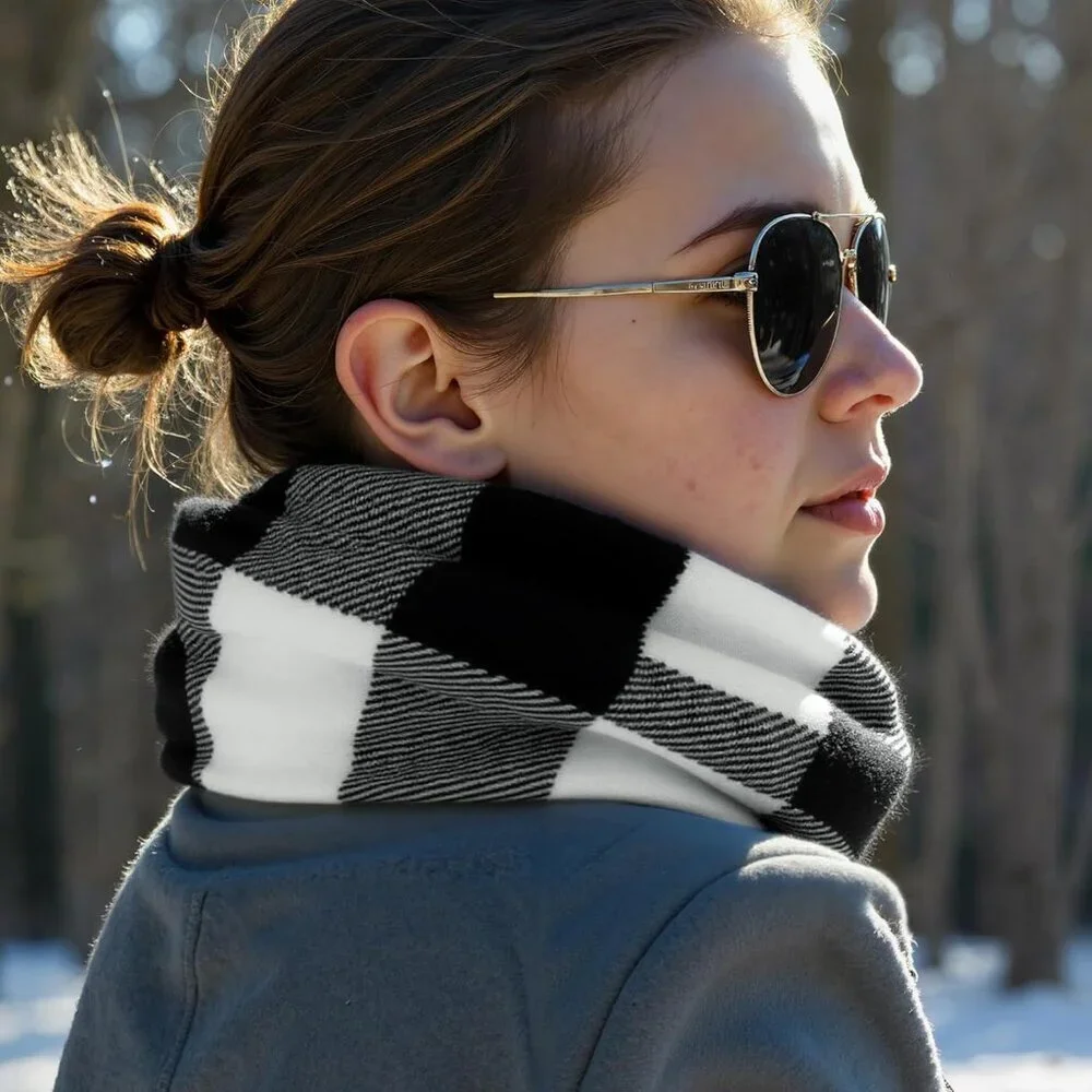 Women's White Gray Lattice Scarf Fashion Long Plaid Shawls Wraps Big Grid Winter